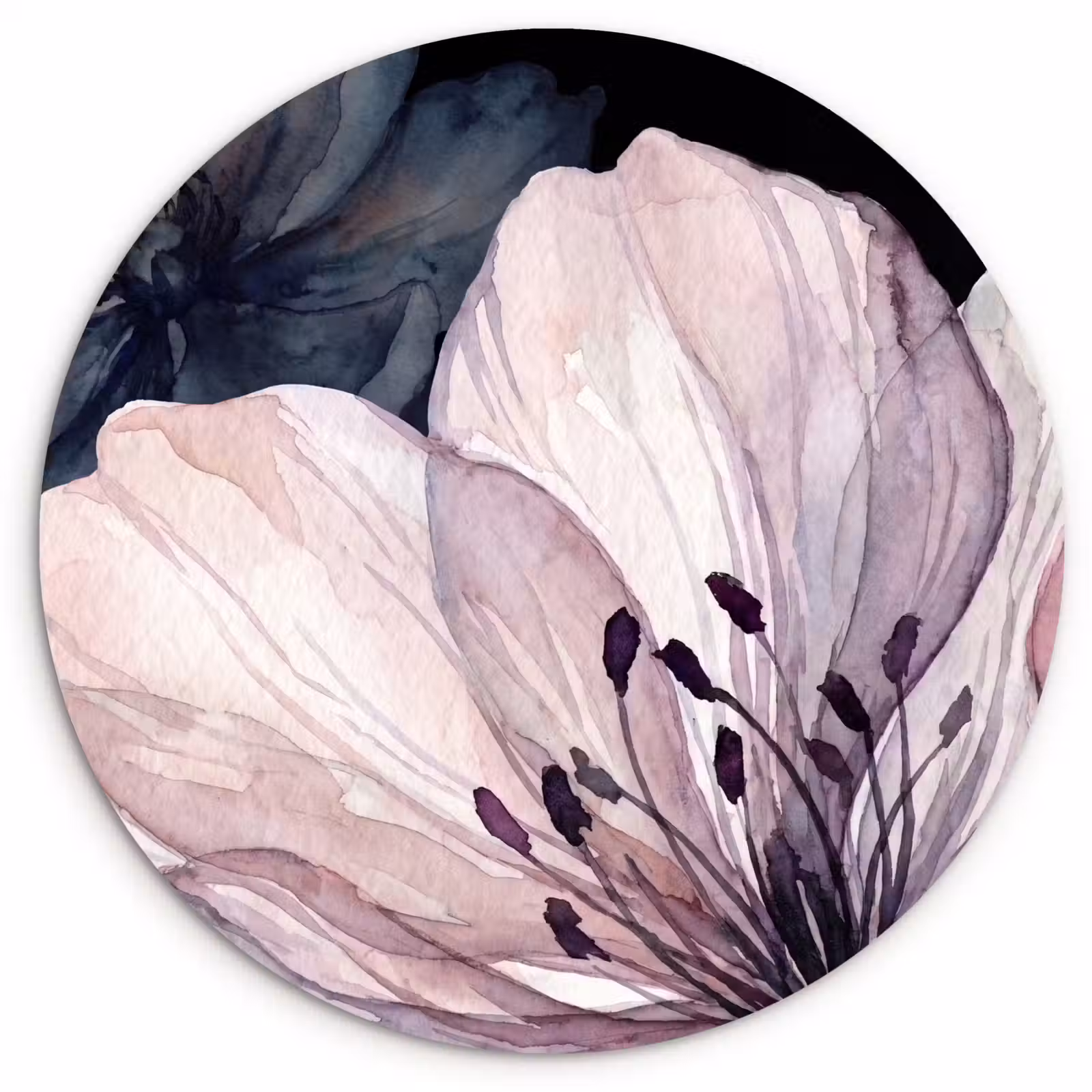 Muurcirkel - Bloemen - Aquarel - Modern - Roze - Donker — 1