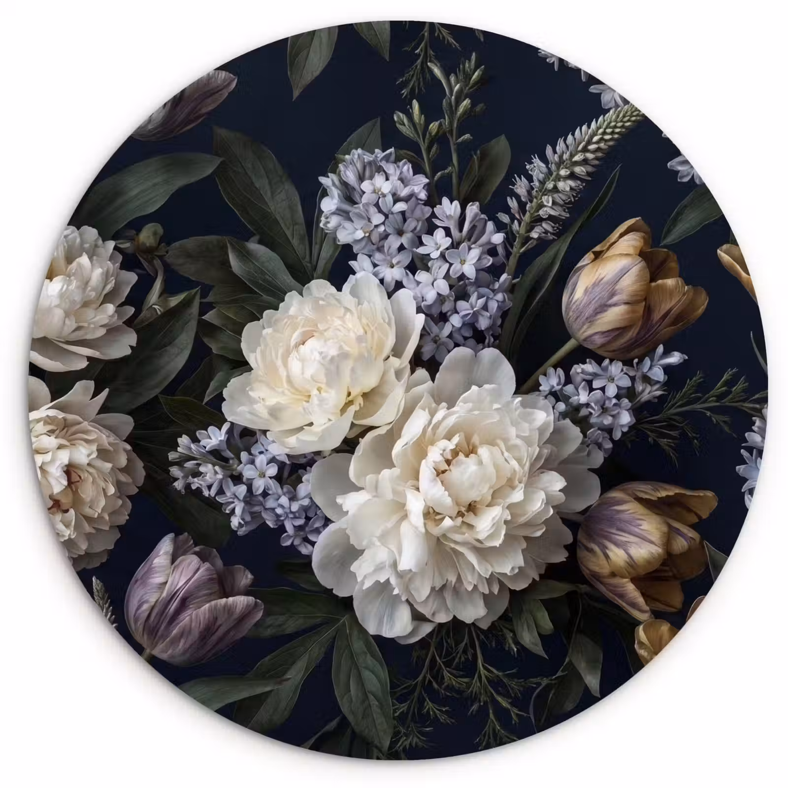 Muurcirkel - Bloemen - Donker - Elegant - Natuur - Wit — 1