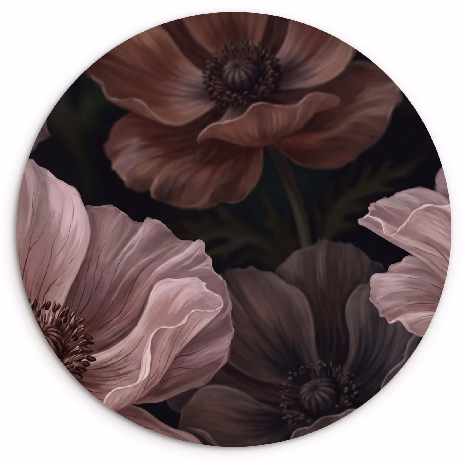 Muurcirkel - Bloemen - Natuur - Roze - Donker - Modern — 1