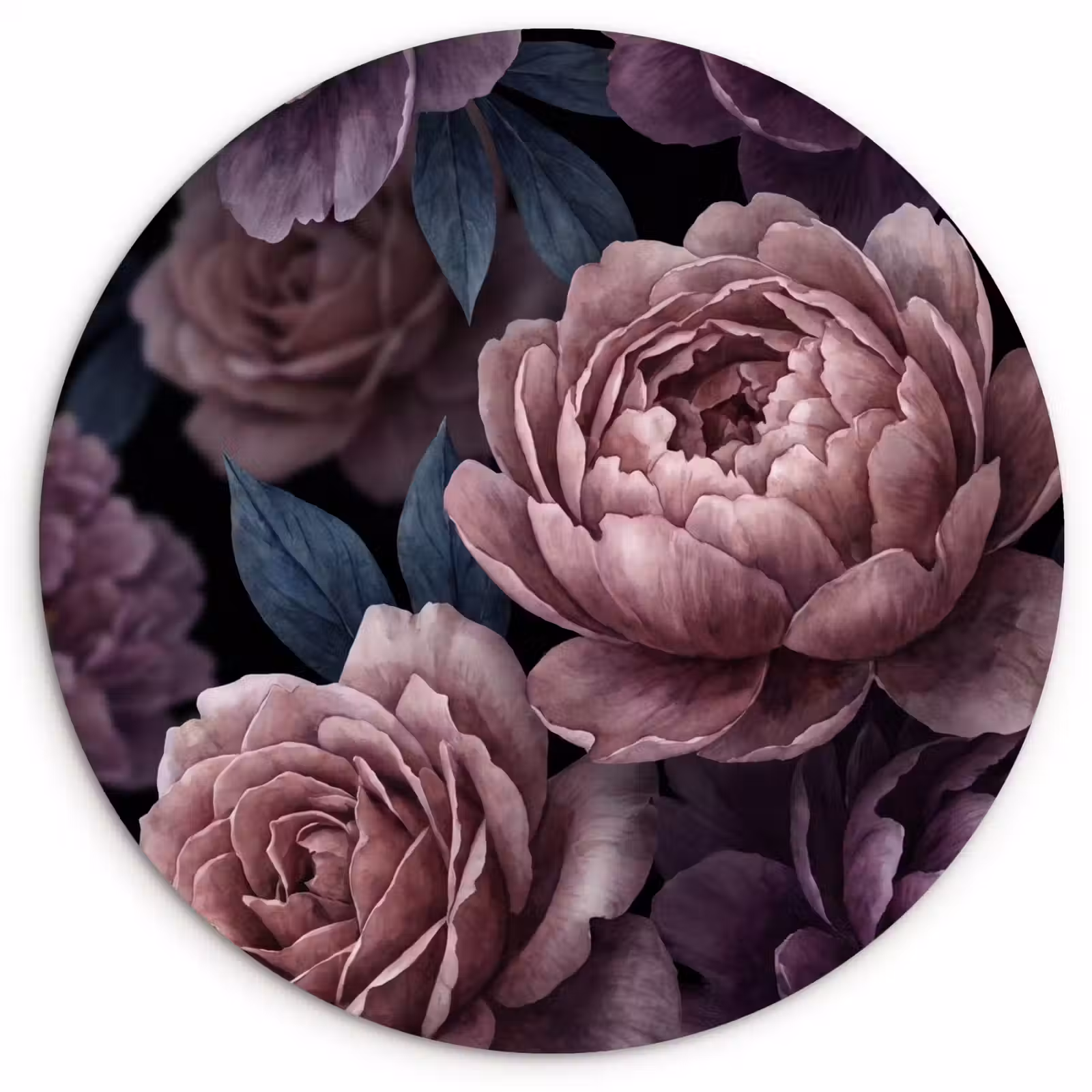 Muurcirkel - Bloemen - Patroon - Donker - Botanisch - Paars — 1