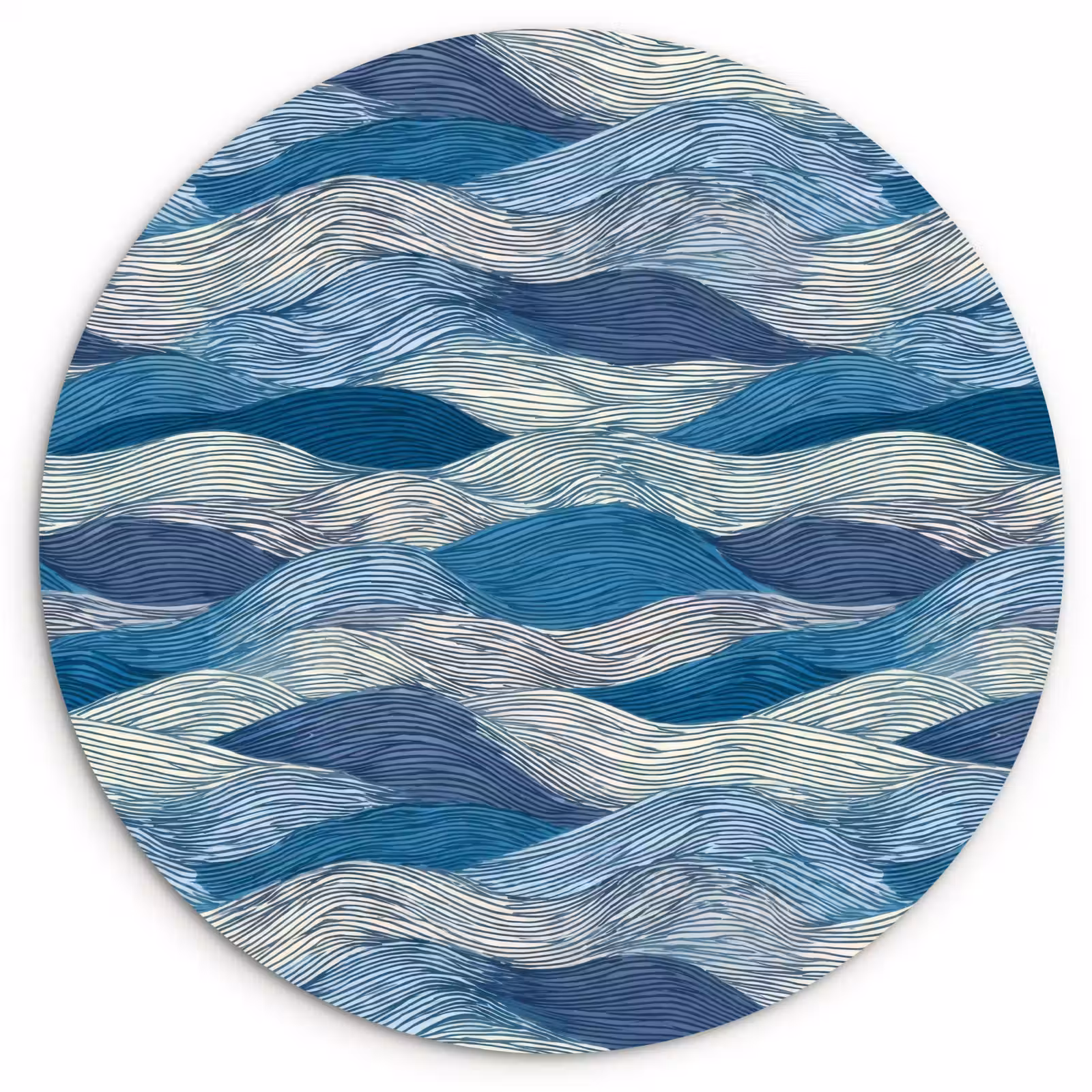 Muurcirkel - Getekend - Blauw - Wit - Golvend - Streepjes — 1