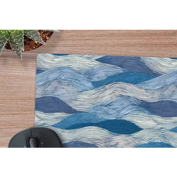Muismat - Getekend - Blauw - Wit - Golvend - Streepjes — 4