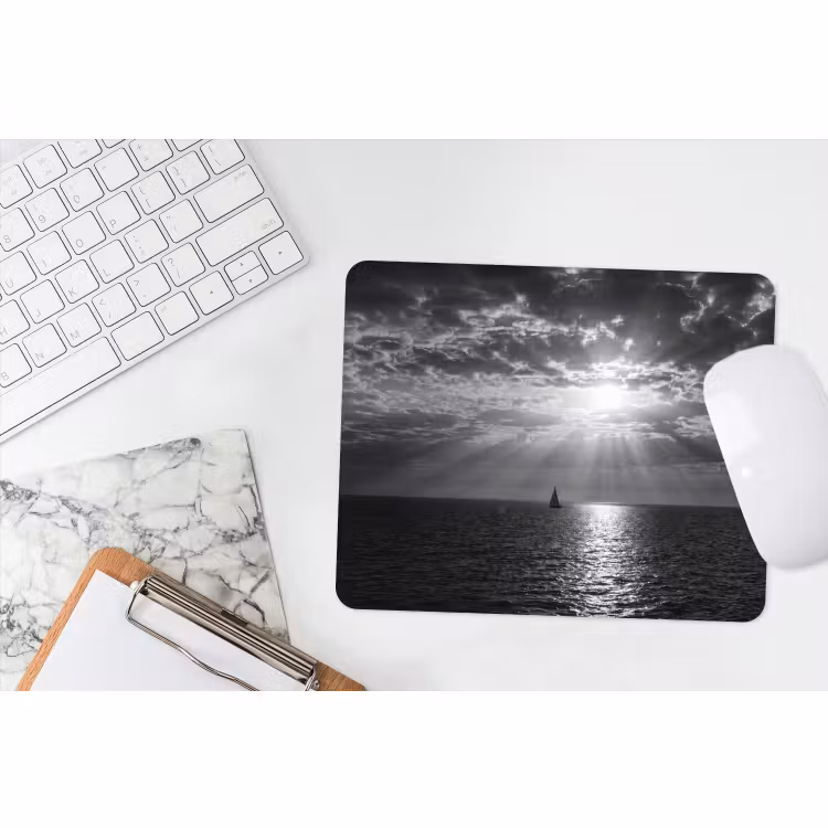 Muismat - Water - Boot - Lucht - Natuur - Zwart-wit — 2