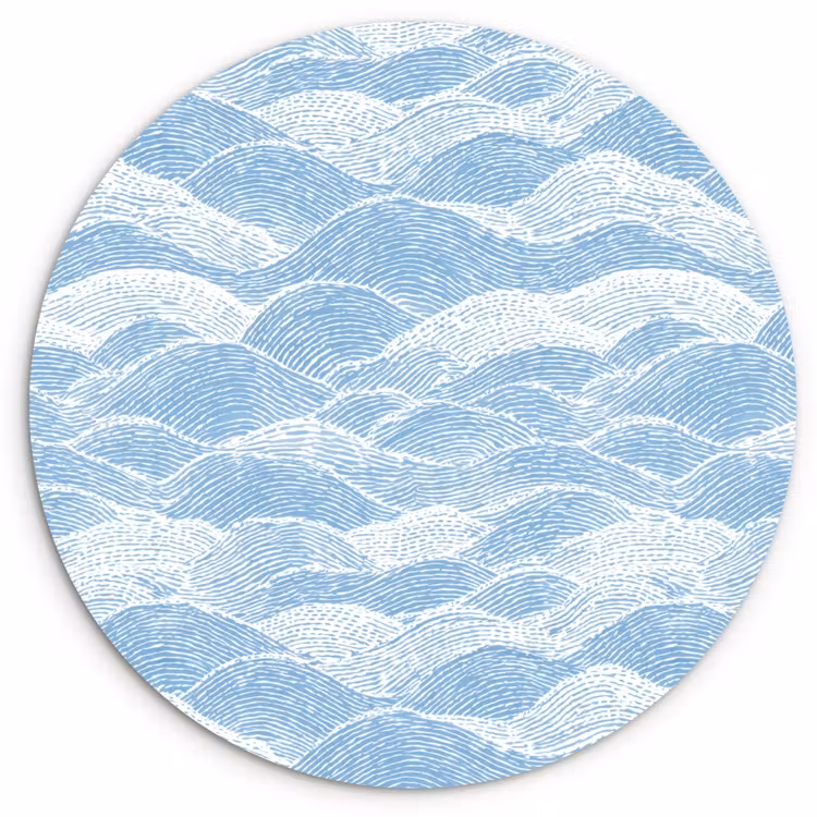 Muurcirkel - Blauw - Wit - Golven - Getekend — 1