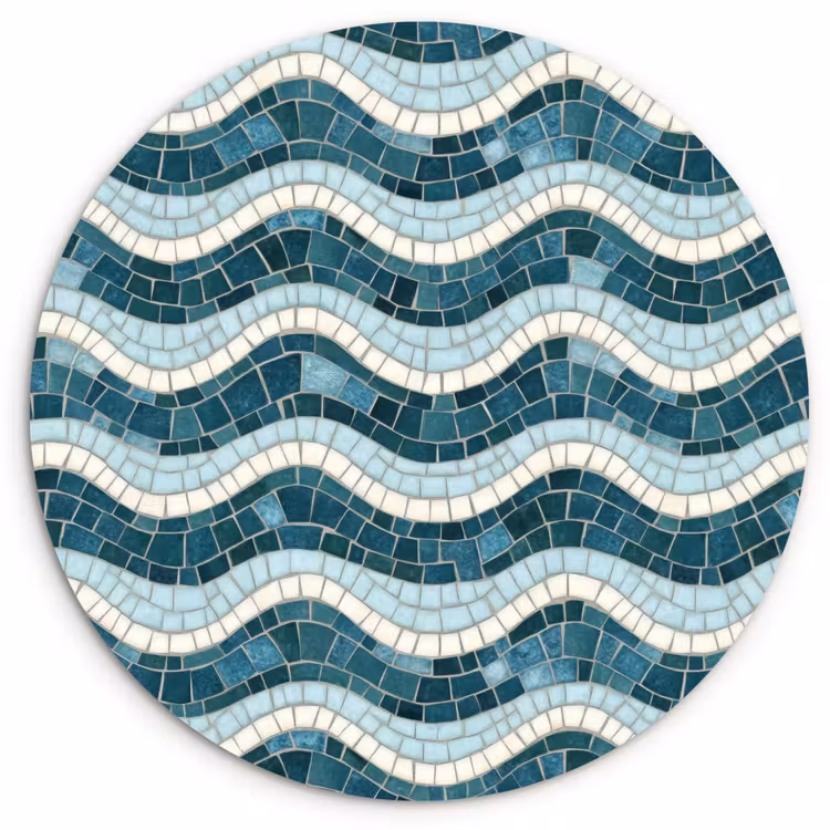 Muurcirkel - Blauw - Wit - Mozaïek - Golvend — 1