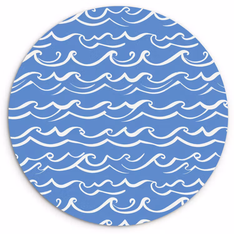Muurcirkel - Blauw - Wit - Simpel - Getekend - Golven — 1