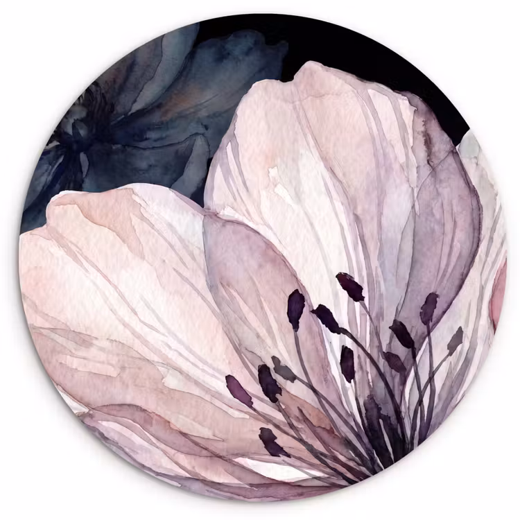Muurcirkel - Bloemen - Aquarel - Modern - Roze - Donker — 1