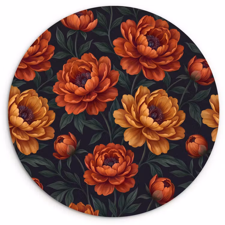 Muurcirkel - Bloemen - Bladeren - Natuur - Modern - Oranje — 1