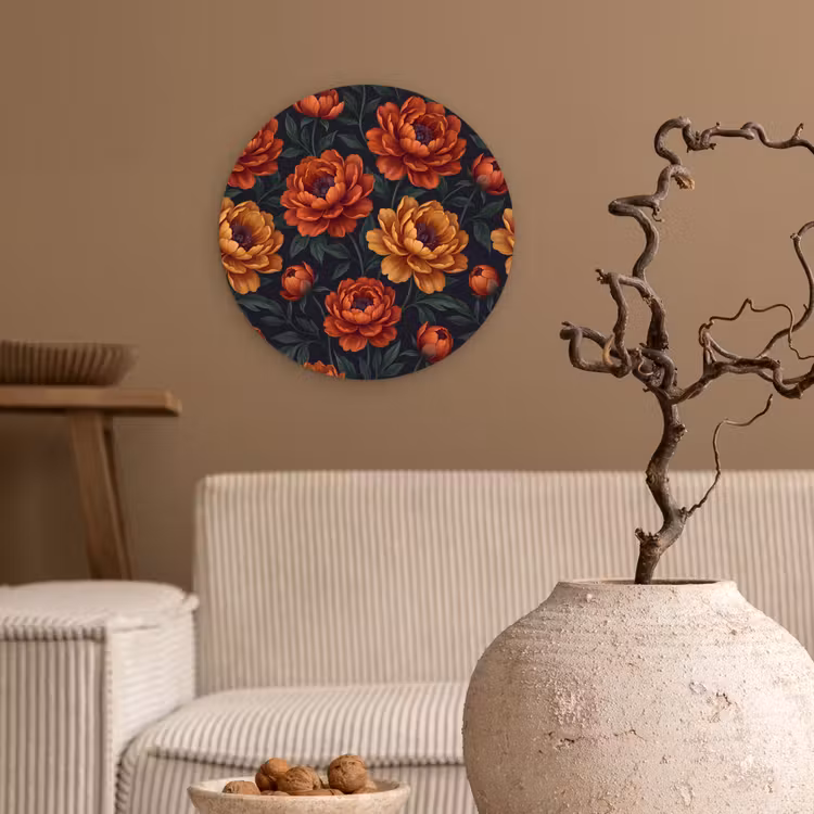 Muurcirkel - Bloemen - Bladeren - Natuur - Modern - Oranje — 2
