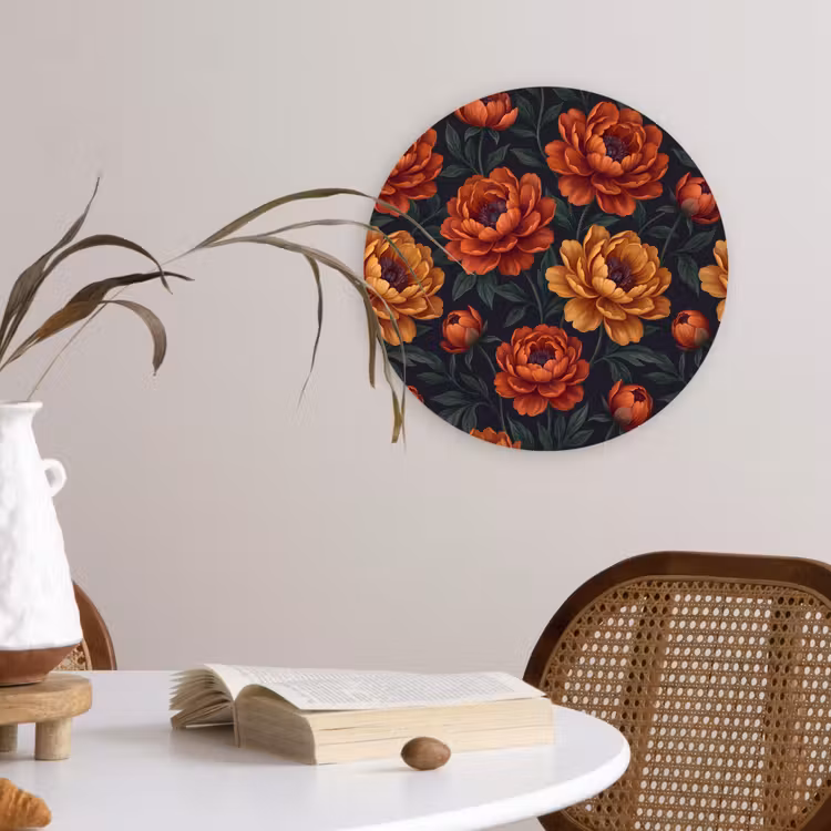 Muurcirkel - Bloemen - Bladeren - Natuur - Modern - Oranje — 4