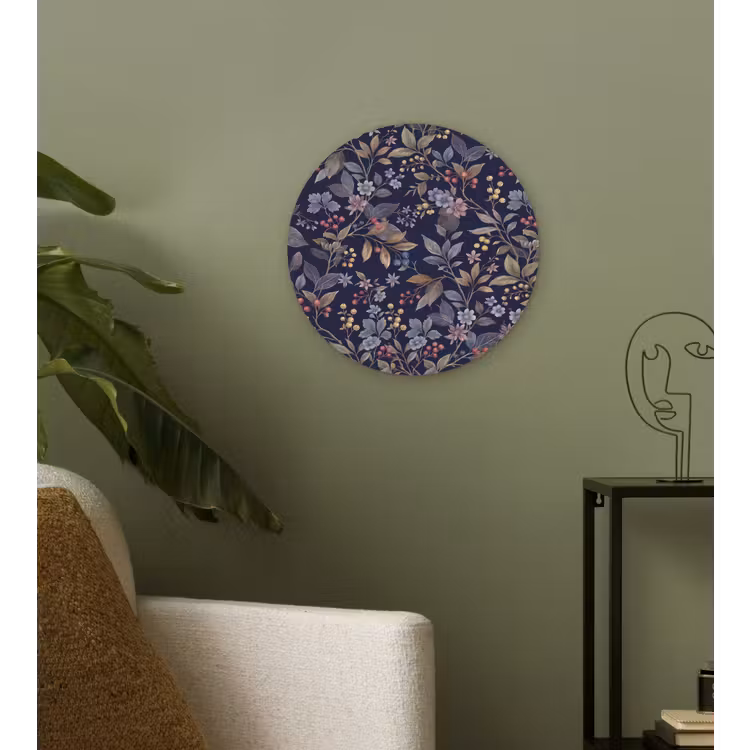 Muurcirkel - Bloemen - Bladeren - Patroon - Botanisch - Donkerblauw — 3