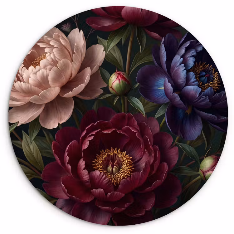 Muurcirkel - Bloemen - Boeket - Natuur - Modern - Donker — 1
