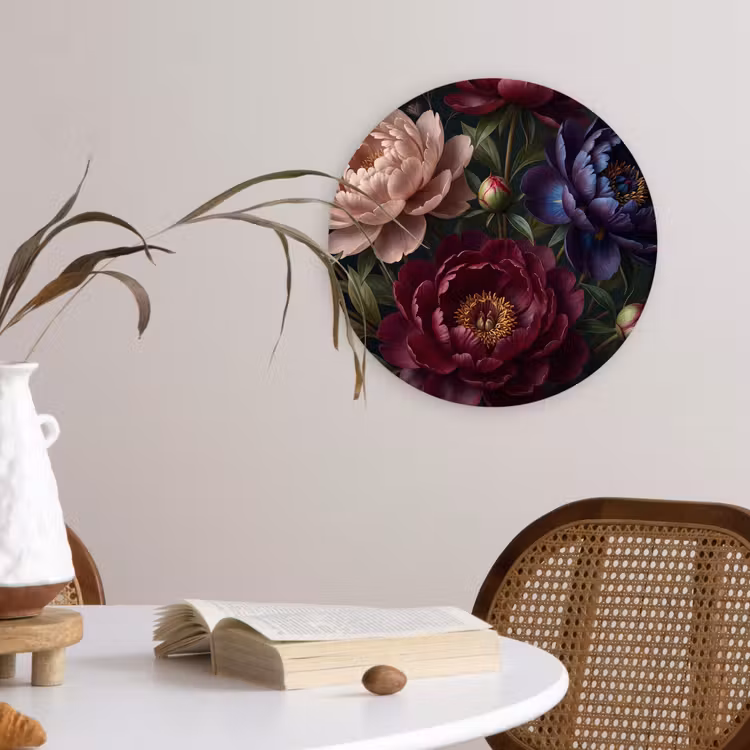 Muurcirkel - Bloemen - Boeket - Natuur - Modern - Donker — 4