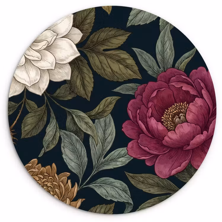 Muurcirkel - Bloemen - Botanisch - Illustratie - Donker - Vintage — 1