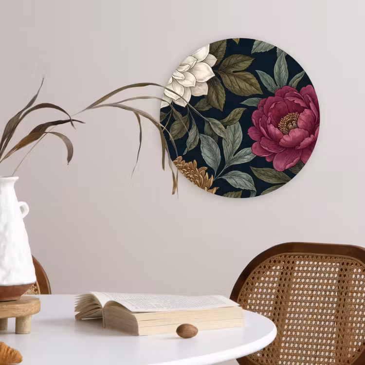 Muurcirkel - Bloemen - Botanisch - Illustratie - Donker - Vintage — 4