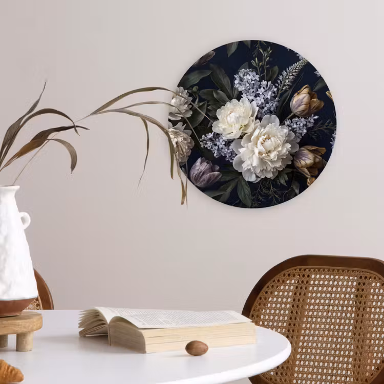 Muurcirkel - Bloemen - Donker - Elegant - Natuur - Wit — 4