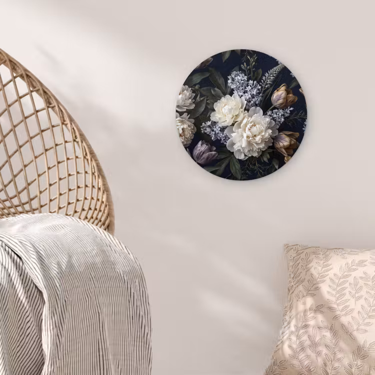 Muurcirkel - Bloemen - Donker - Elegant - Natuur - Wit — 5