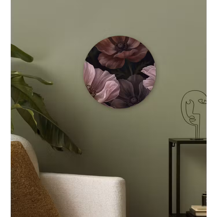 Muurcirkel - Bloemen - Natuur - Roze - Donker - Modern — 3