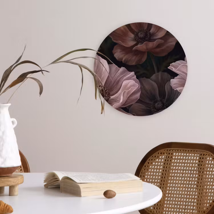 Muurcirkel - Bloemen - Natuur - Roze - Donker - Modern — 4