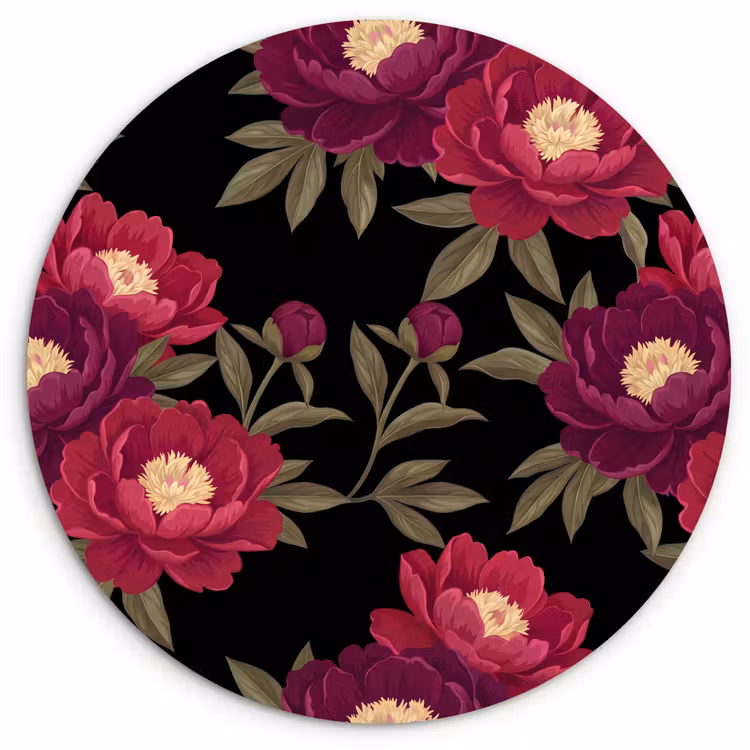 Muurcirkel - Bloemen - Patroon - Botanisch - Rood - Zwart — 1