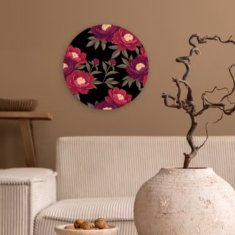 Muurcirkel - Bloemen - Patroon - Botanisch - Rood - Zwart — 2