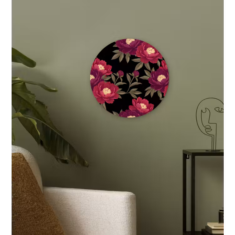 Muurcirkel - Bloemen - Patroon - Botanisch - Rood - Zwart — 3