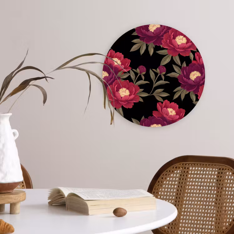 Muurcirkel - Bloemen - Patroon - Botanisch - Rood - Zwart — 4
