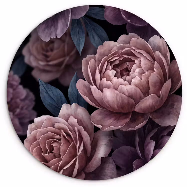Muurcirkel - Bloemen - Patroon - Donker - Botanisch - Paars — 1