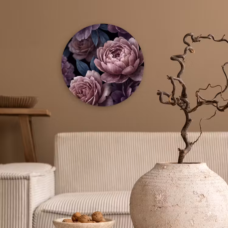 Muurcirkel - Bloemen - Patroon - Donker - Botanisch - Paars — 2