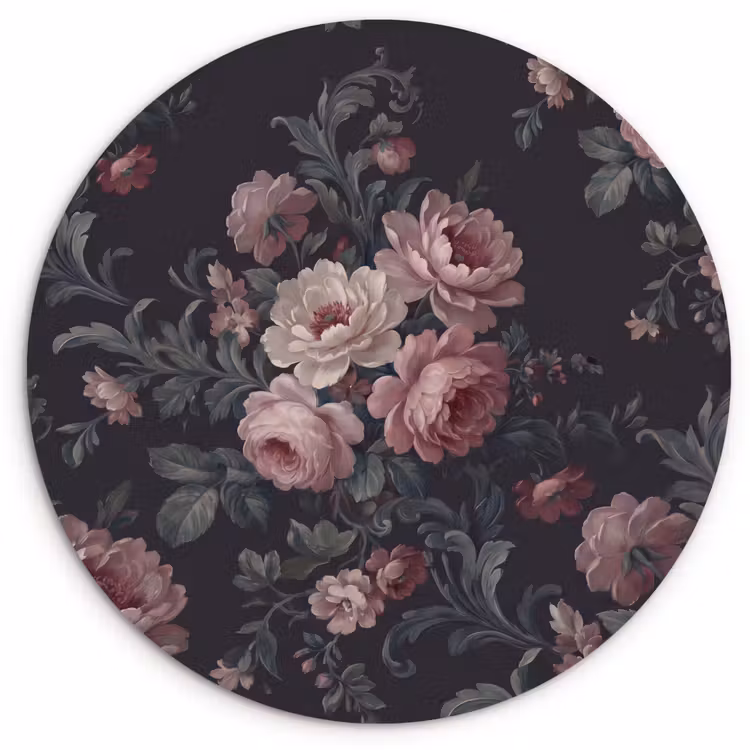 Muurcirkel - Bloemen - Patroon - Sierlijk - Roze - Donker — 1