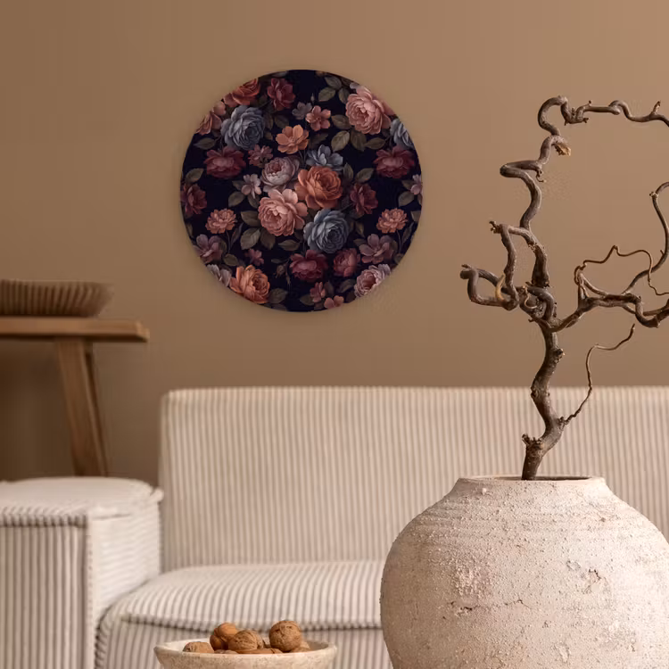 Muurcirkel - Bloemen - Patroon - Vintage - Donker - Roze — 2