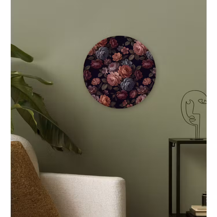 Muurcirkel - Bloemen - Patroon - Vintage - Donker - Roze — 3