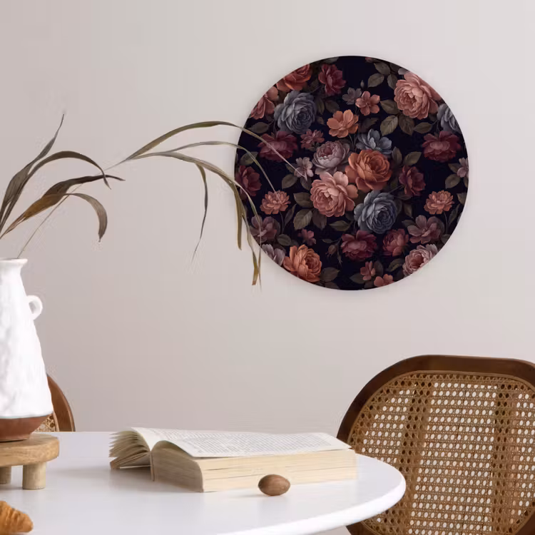 Muurcirkel - Bloemen - Patroon - Vintage - Donker - Roze — 4