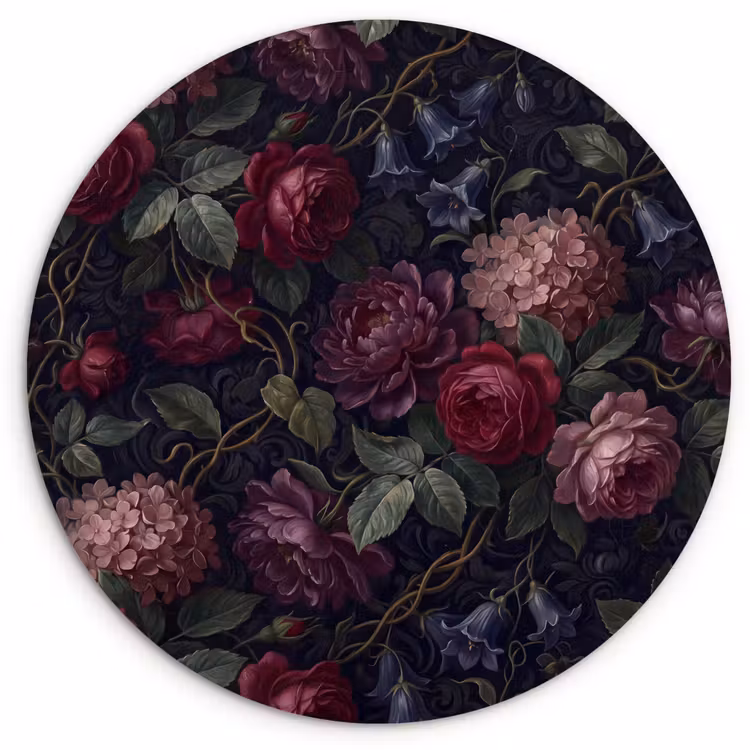 Muurcirkel - Bloemen - Rood - Klassiek - Donker - Patroon — 1