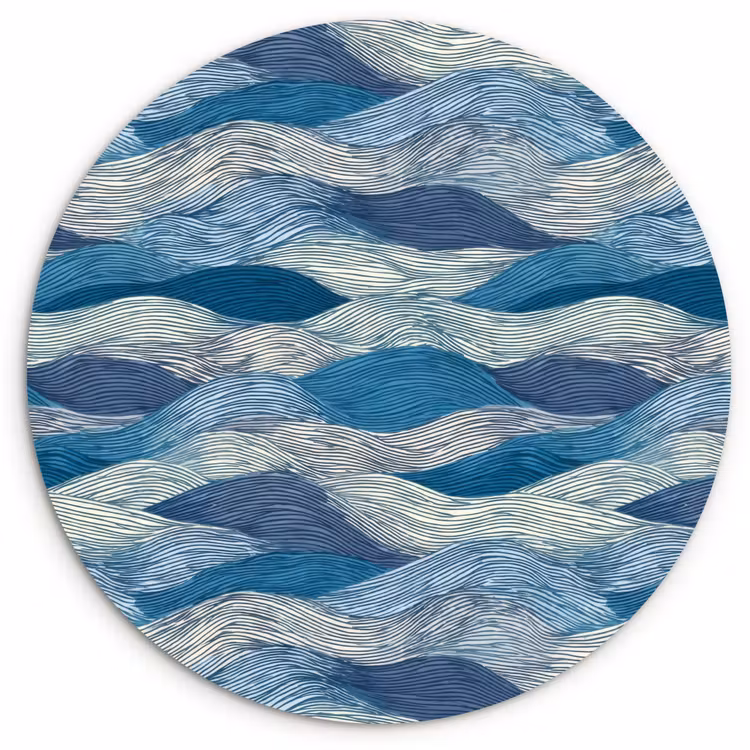 Muurcirkel - Getekend - Blauw - Wit - Golvend - Streepjes — 1