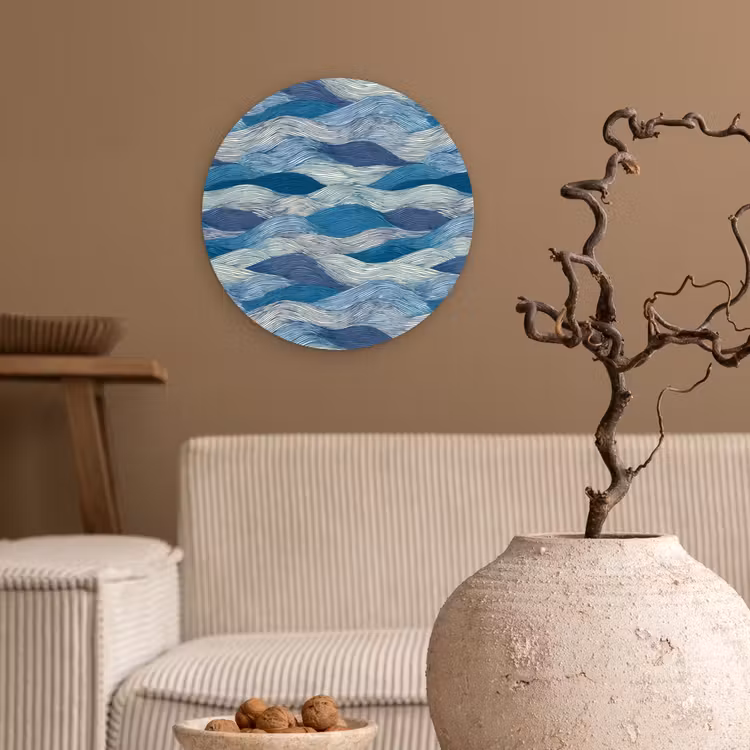 Muurcirkel - Getekend - Blauw - Wit - Golvend - Streepjes — 2