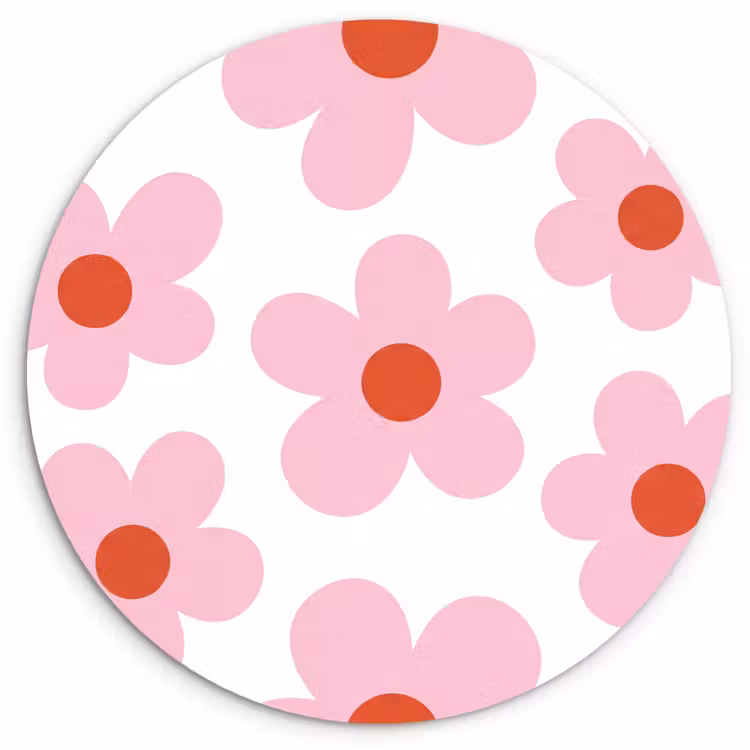 Muurcirkel - Bloemen - Patroon - Modern - Roze - Wit — 1