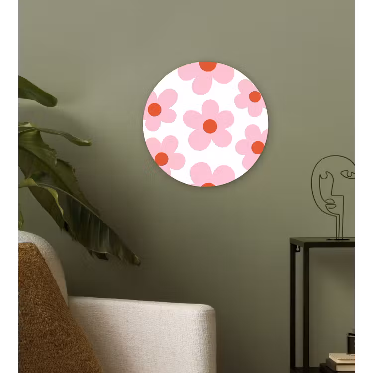 Muurcirkel - Bloemen - Patroon - Modern - Roze - Wit — 3