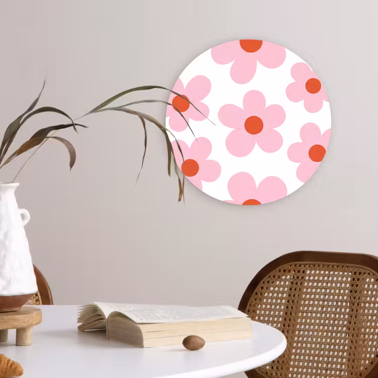 Muurcirkel - Bloemen - Patroon - Modern - Roze - Wit — 4
