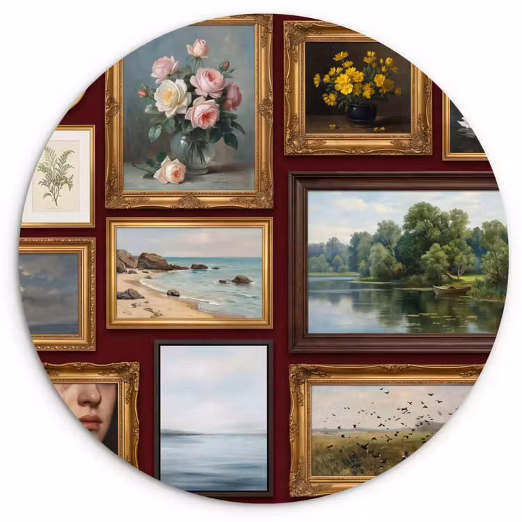 Muurcirkel - Bloemen - Vaas - Klassiek - Kunst - Rood — 1