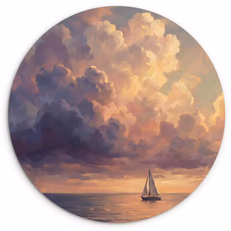 Muurcirkel - Boot - Zonsondergang - Zee - Natuur - Goud — 1