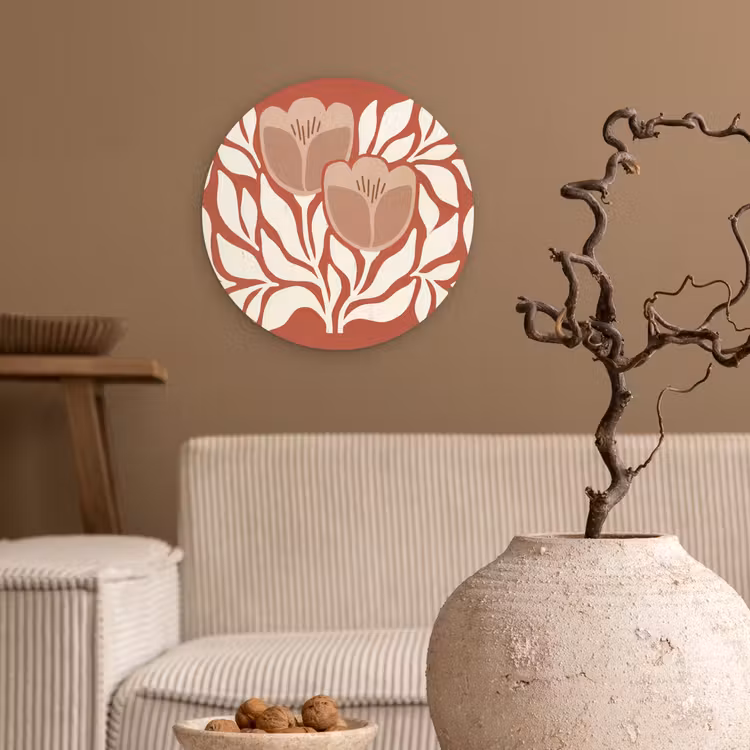 Muurcirkel - Bloemen - Abstract - Modern - Beige - Natuur — 2