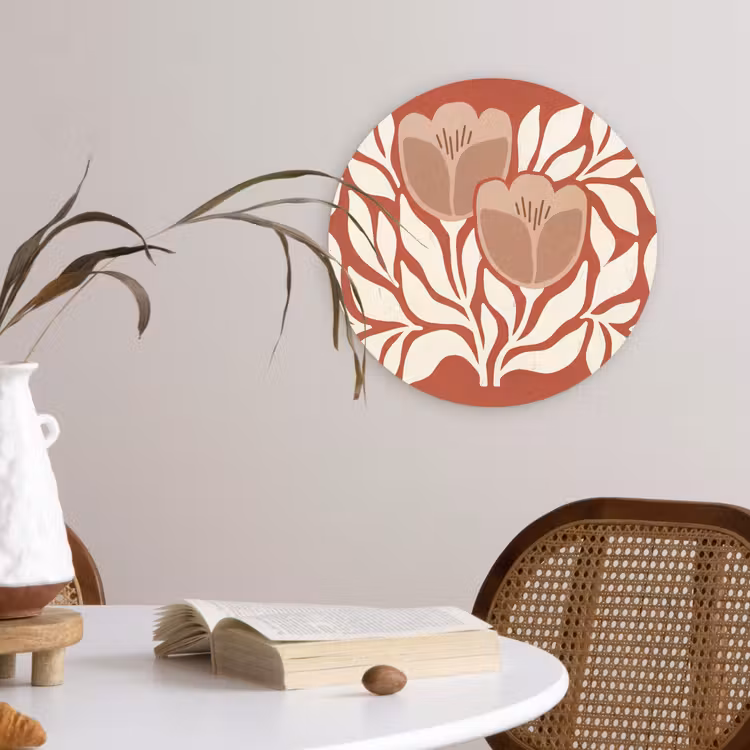 Muurcirkel - Bloemen - Abstract - Modern - Beige - Natuur — 4