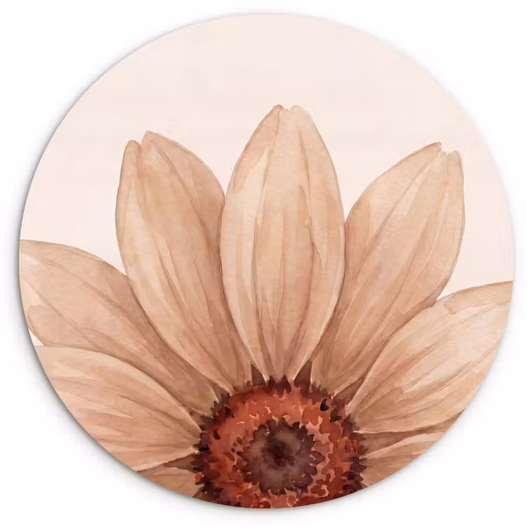 Muurcirkel - Bloemen - Bloemblad - Natuur - Aquarel - Beige — 1