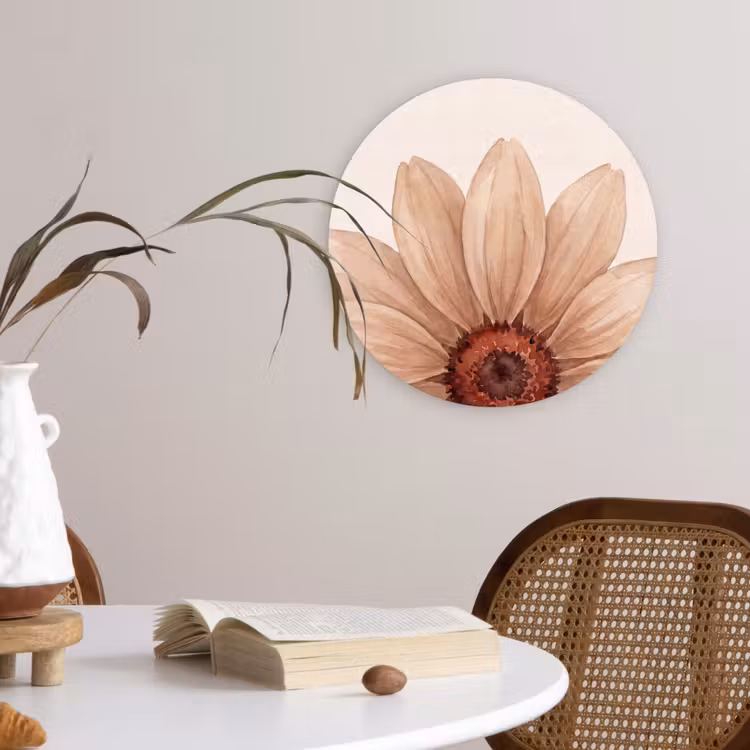 Muurcirkel - Bloemen - Bloemblad - Natuur - Aquarel - Beige — 4