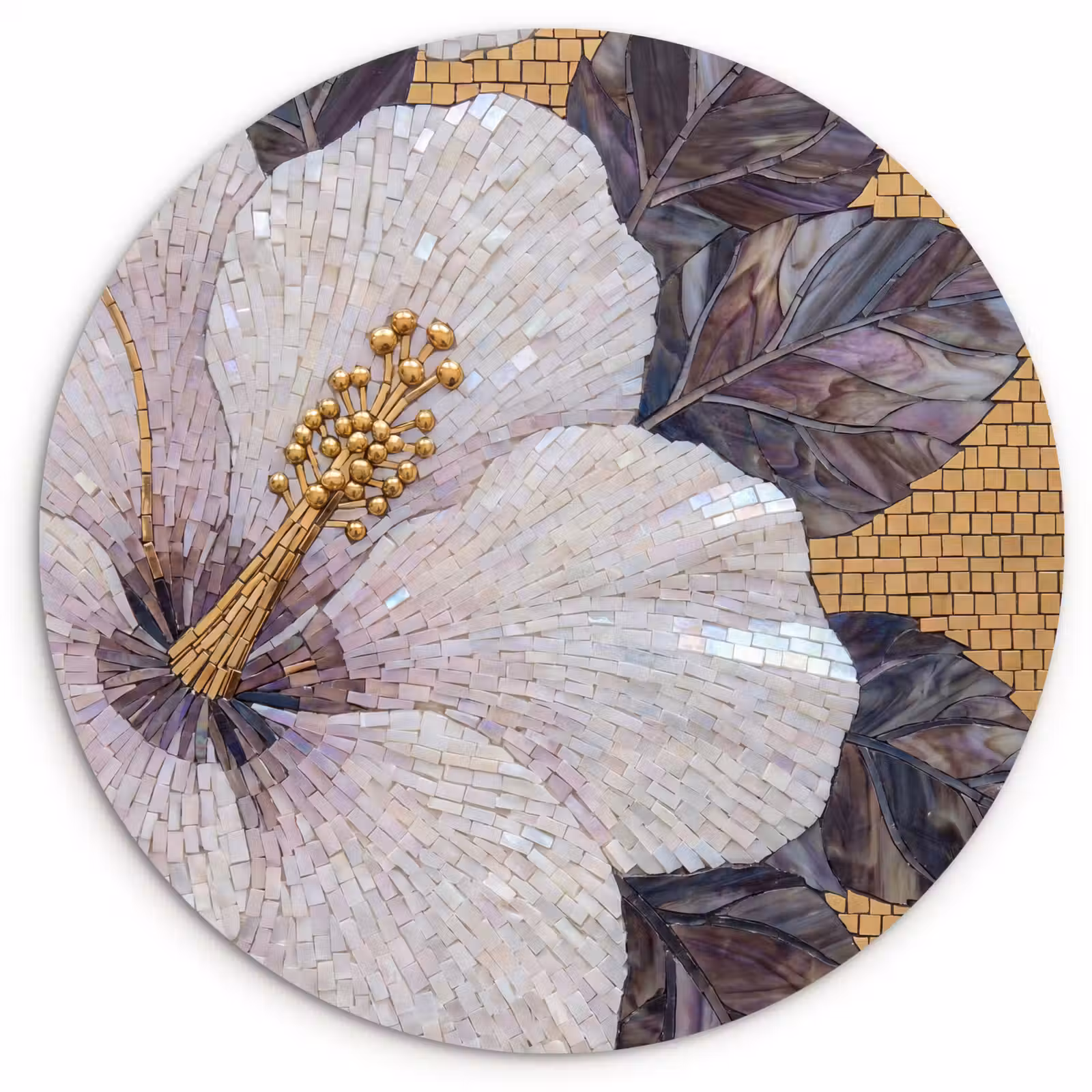 Muurcirkel - Bloemen - Mozaïek - Kunst - Modern - Goud — 1