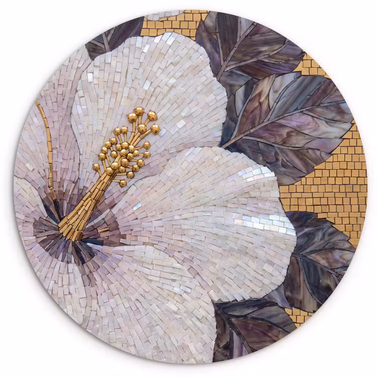 Muurcirkel - Bloemen - Mozaïek - Kunst - Modern - Goud — 1