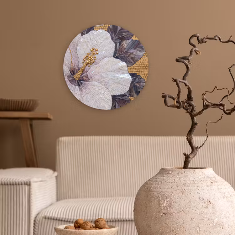 Muurcirkel - Bloemen - Mozaïek - Kunst - Modern - Goud — 2