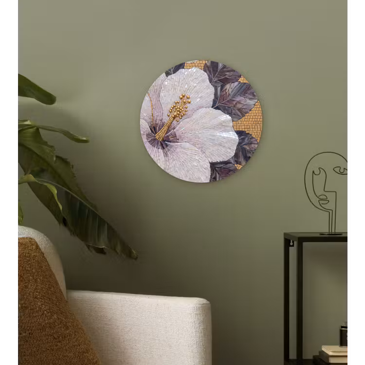Muurcirkel - Bloemen - Mozaïek - Kunst - Modern - Goud — 3