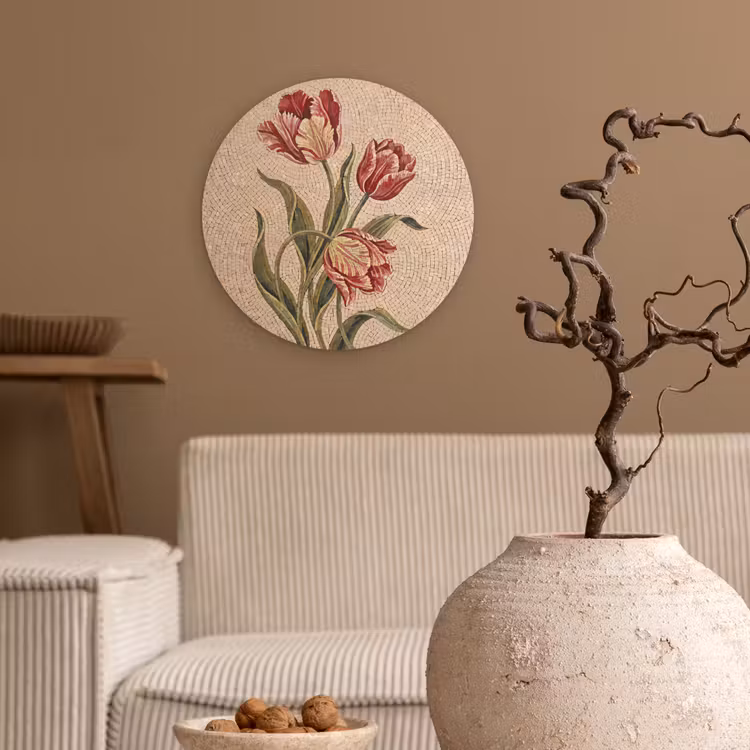 Muurcirkel - Bloemen - Mozaïek - Rood - Groen - Kunst — 2